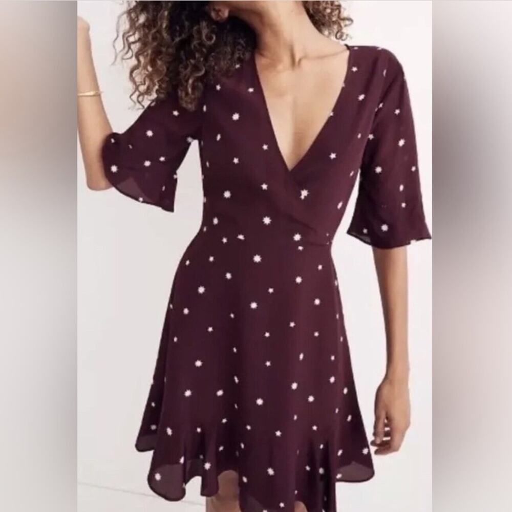 Madewell Star Print Silk Mini Dress Women’s Burgundy spring  vacation party 00